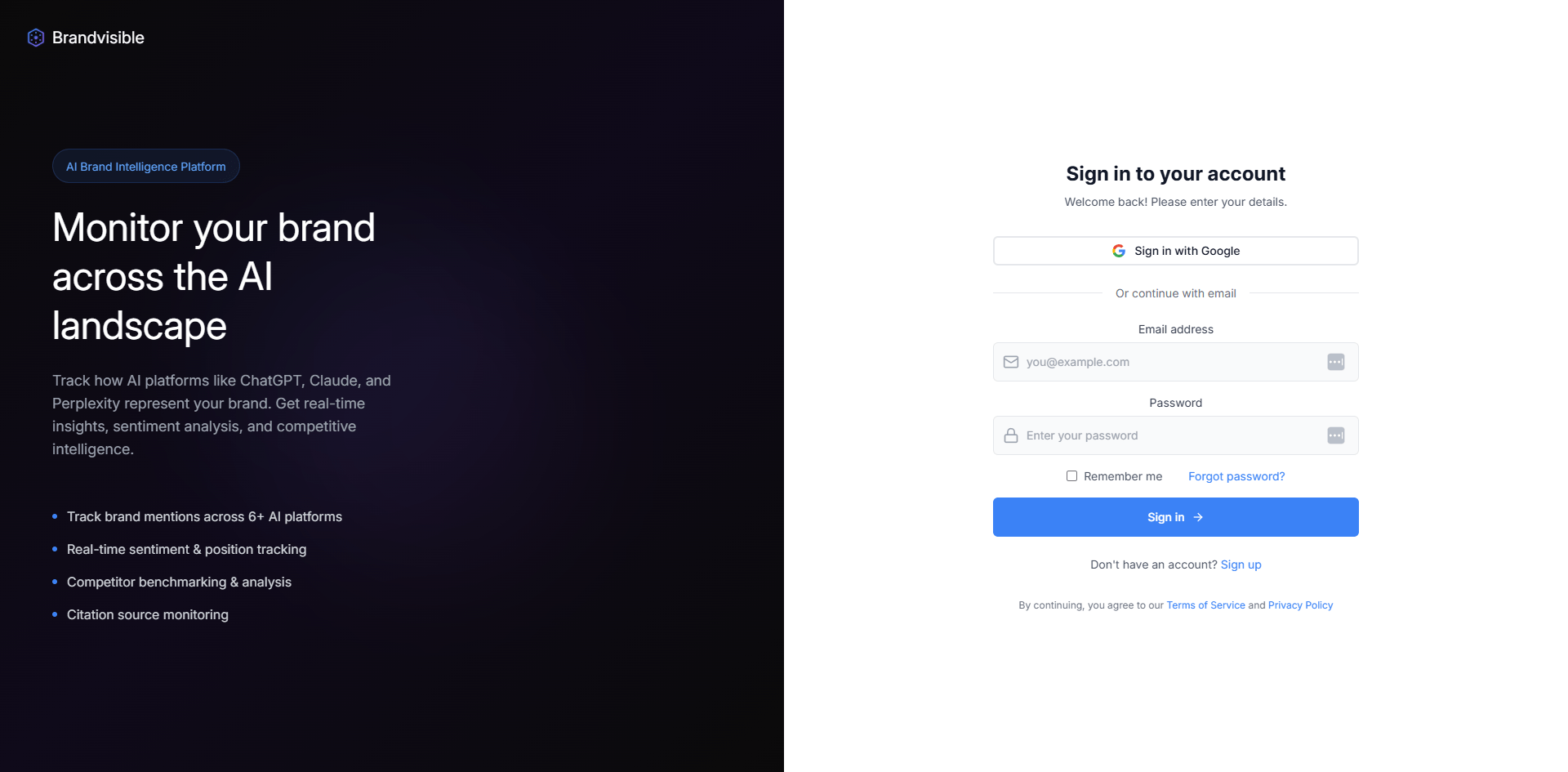 Brandvisible AI: Dashboard that shows how a business appears when people ask ChatGPT and other AI tools about their industry