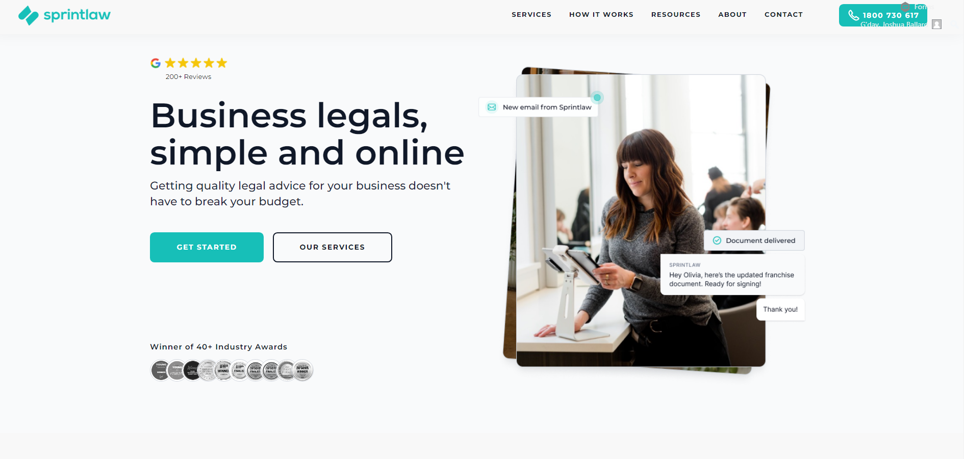 Sprintlaw Australia: Legal services site with subscription billing: clients pick a package, Stripe charges on a schedule, and the team gets a cleaner onboarding flow