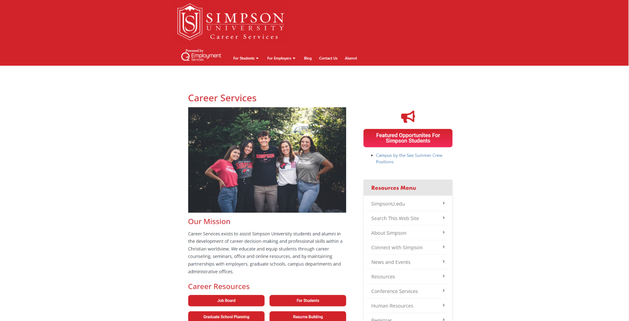 Simpson University Employment Portal: University careers site that reuses the same Avionte-to-WordPress job import as O2 Employment Services, with university branding and its own job set kept in sync automatically