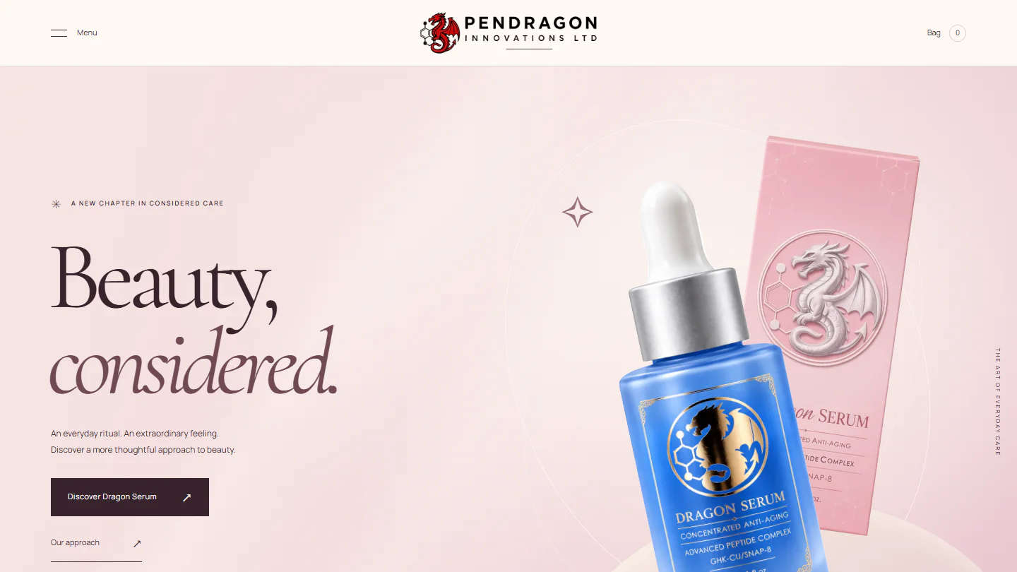 Pendragon Innovations: Premium WooCommerce storefront that gives a UK beauty brand an editorial shopping experience from product discovery through checkout